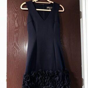 Donna Ricco Navy Dress with Ruffled Hem